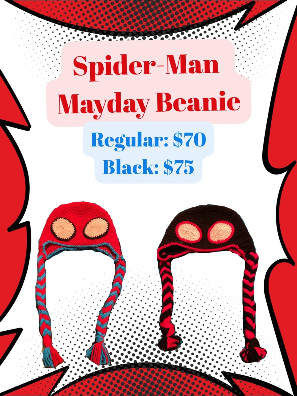 Spider-Man Mayday Beanie - Red & Black Eye Patch Crochet Hats